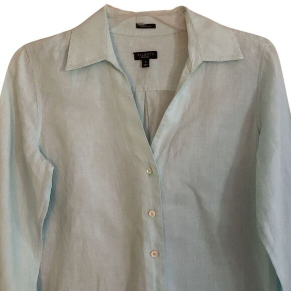 Talbots Irish Linen Button-Up Shirt Womens Sz 8 Pastel Blue Long Sleeve Classic - Picture 2 of 14